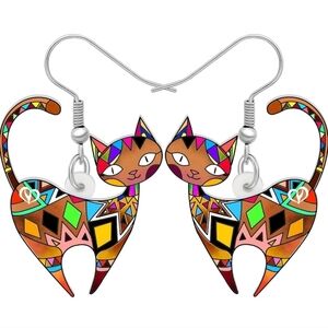 Women's jewelry unique multicolored designed cat dangle earrings!